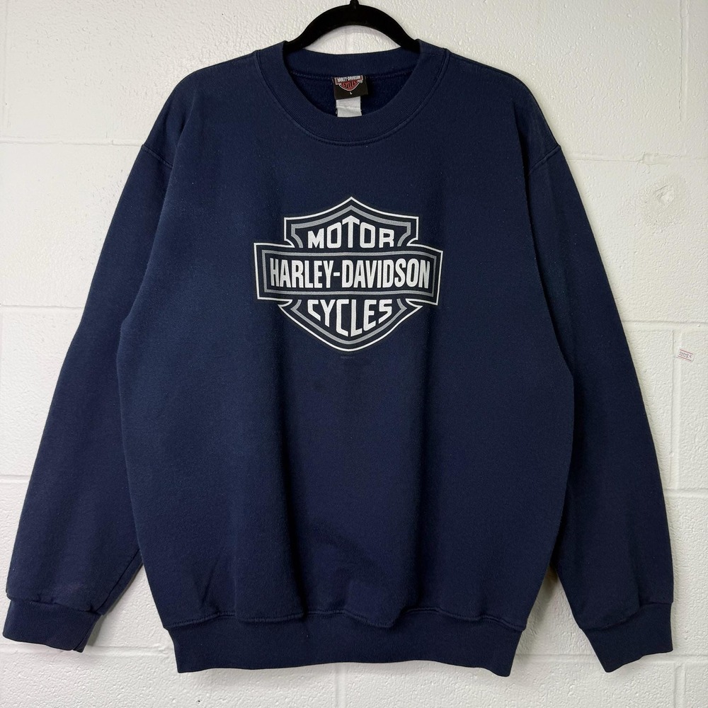 Vintage 90s Harley Davidson Sweatshirt Mens Large Blue Jim's Florida Surfboard